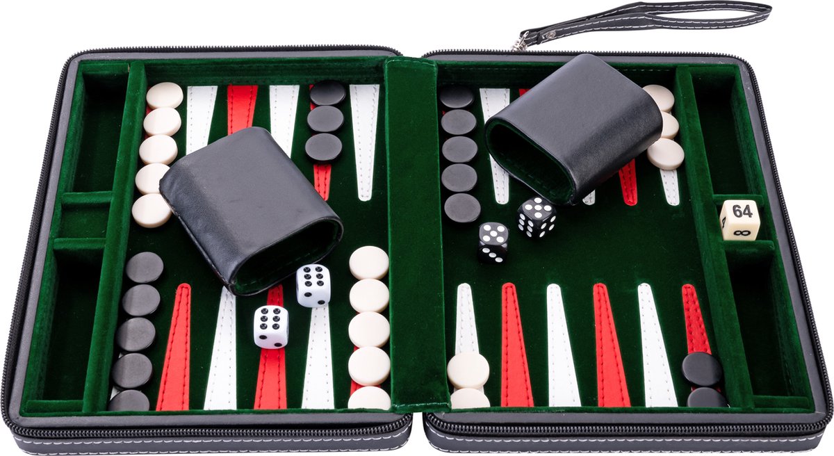 Longfield Backgammon 9Inch Black Groen/Rood/Wit Met Rits